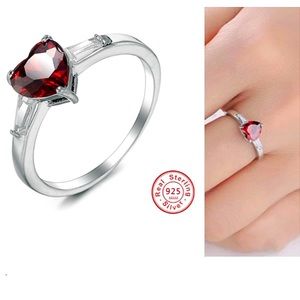 ❤️S925 Silver Red Heart CZ Crystal Ring
